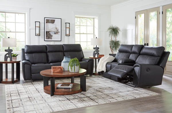 Montacute Black Reclining Loveseat with Console