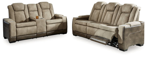 Next-Gen DuraPella Dual Tone Sand Power Reclining Sofa and Loveseat