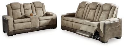 Next-Gen DuraPella Dual Tone Sand Power Reclining Sofa and Loveseat