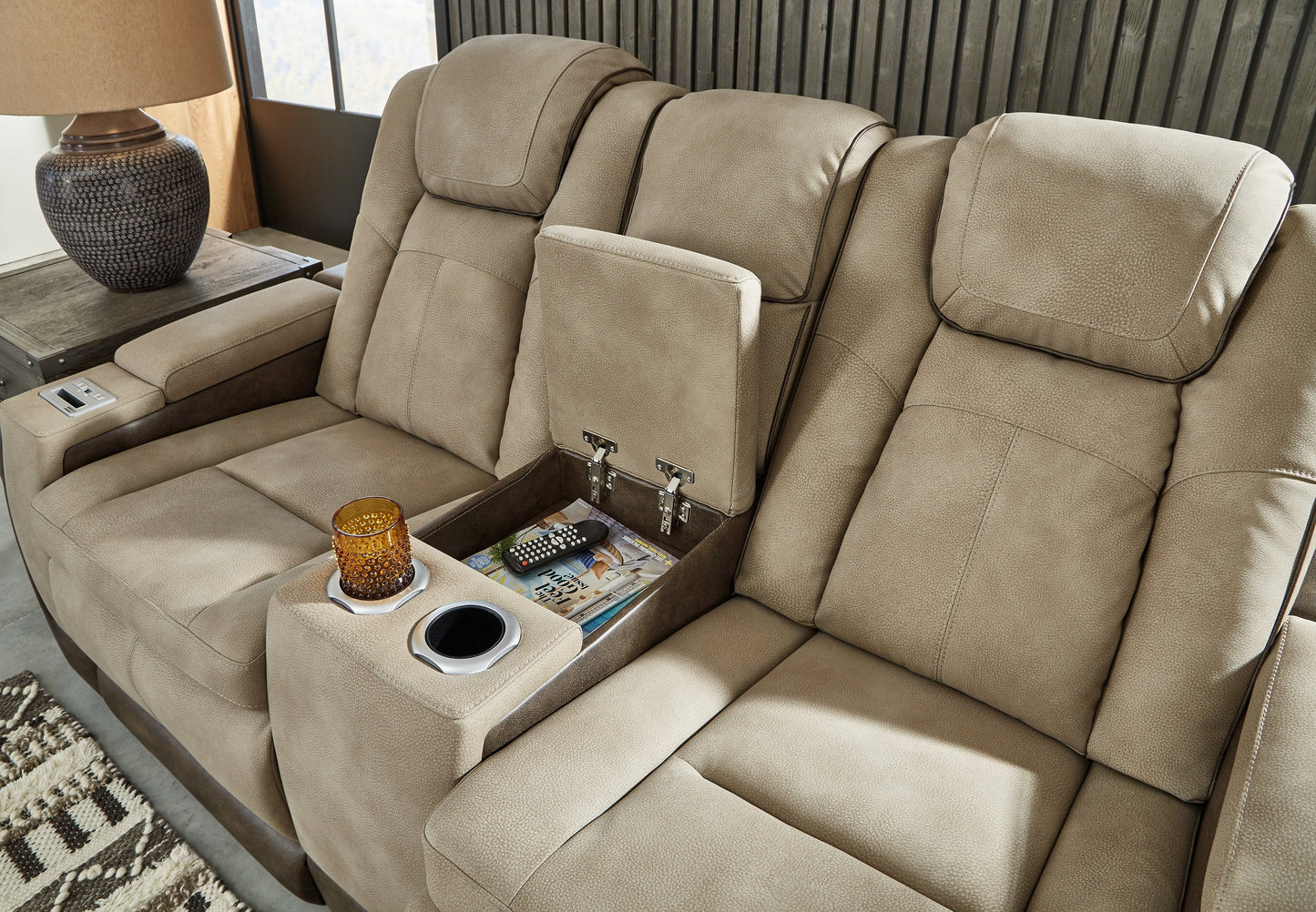 Next-Gen DuraPella Dual Tone Sand Power Reclining Sofa and Loveseat