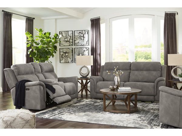 Next-Gen DuraPella Gray Power Reclining Sofa, Loveseat and Recliner Pillow Arm