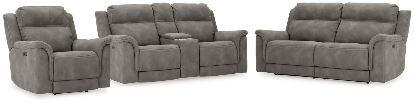 Next-Gen DuraPella Gray Power Reclining Sofa, Loveseat and Recliner Pillow Arm