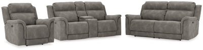 Next-Gen DuraPella Gray Power Reclining Sofa, Loveseat and Recliner Pillow Arm