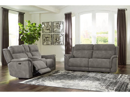 Next-Gen DuraPella Gray Power Reclining Sofa and Loveseat