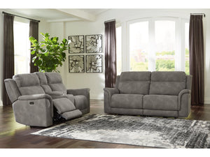 Next-Gen DuraPella Gray Power Reclining Sofa and Loveseat