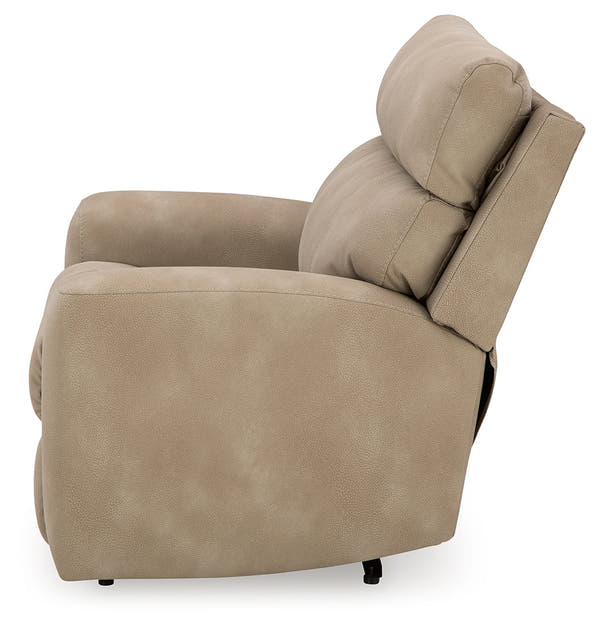 DuraPella Sand Pillow-Arm Power Recliner with Adjustable Headrest