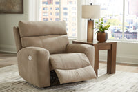 DuraPella Sand Pillow-Arm Power Recliner with Adjustable Headrest