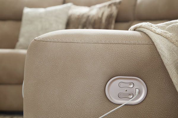 DuraPella Sand Pillow-Arm Power Recliner with Adjustable Headrest