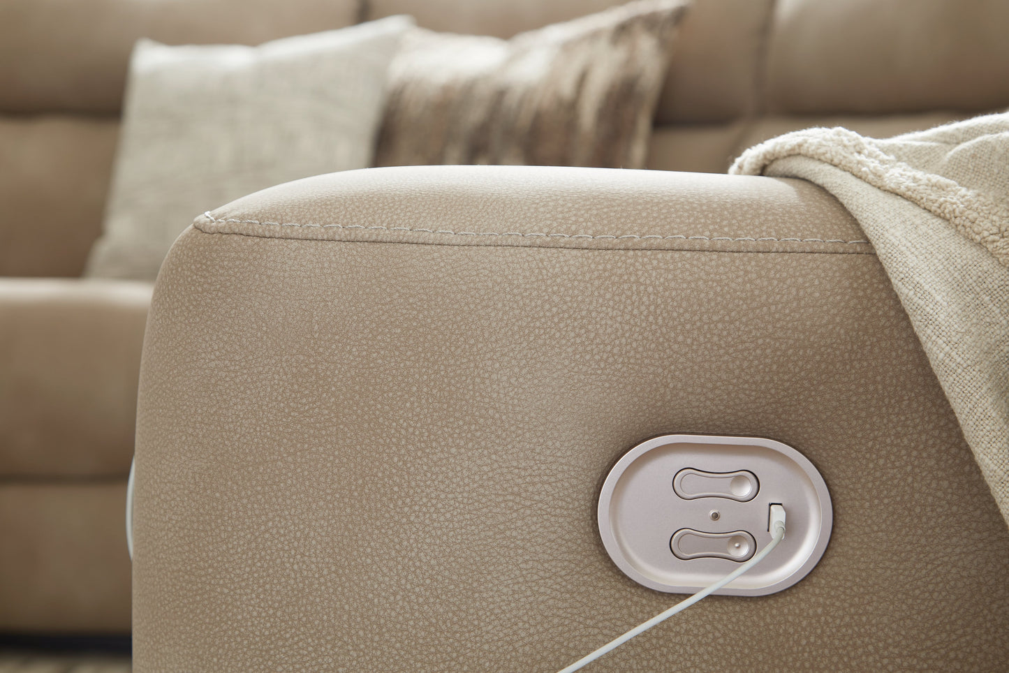 DuraPella Sand Pillow-Arm Power Recliner with Adjustable Headrest