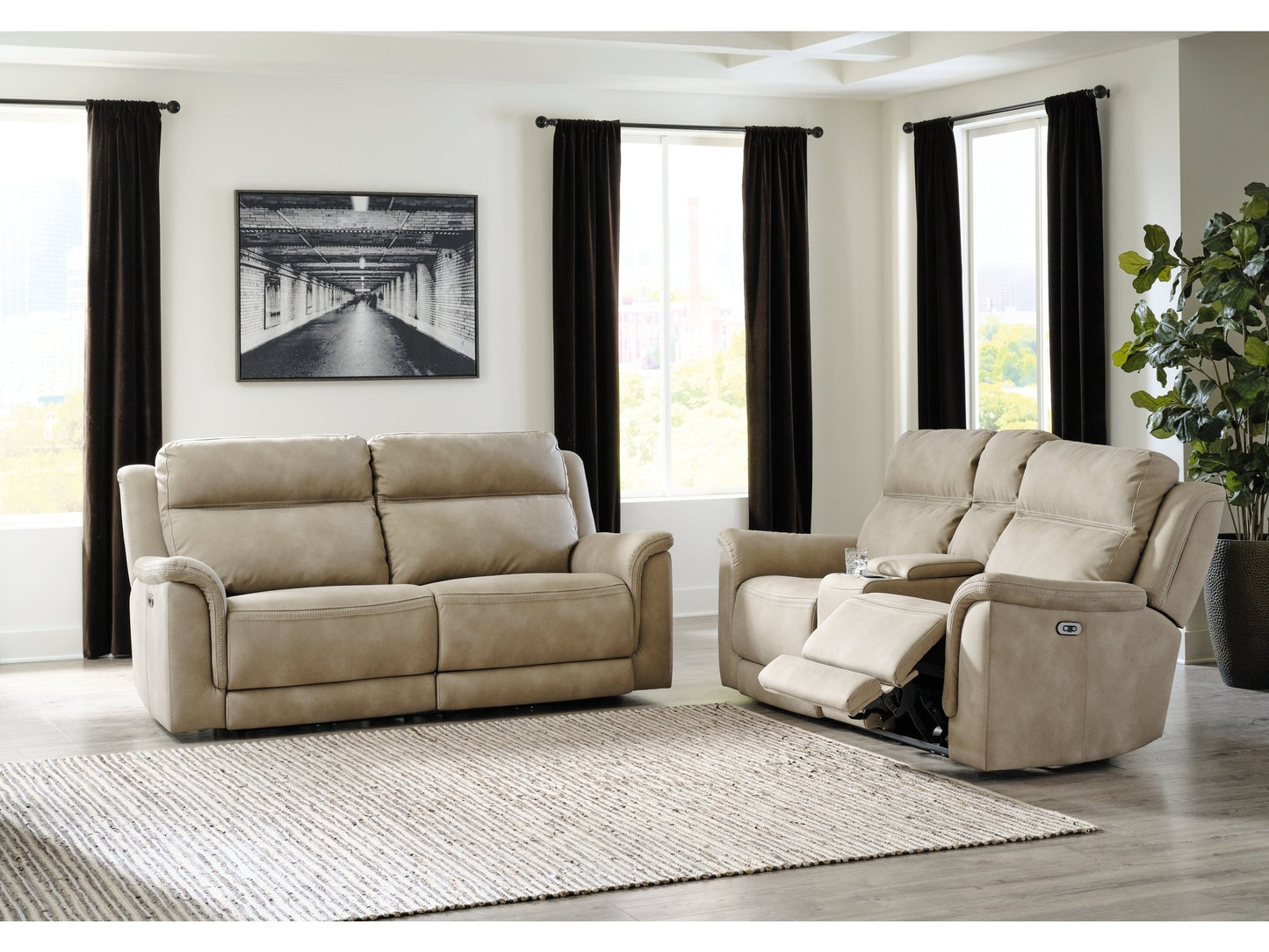 Next-Gen DuraPella Sand Power Reclining Sofa and Loveseat