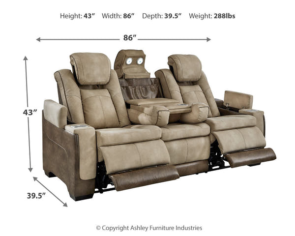 DuraPella Box-Arm Power Reclining Sofa with Drop-Down Table