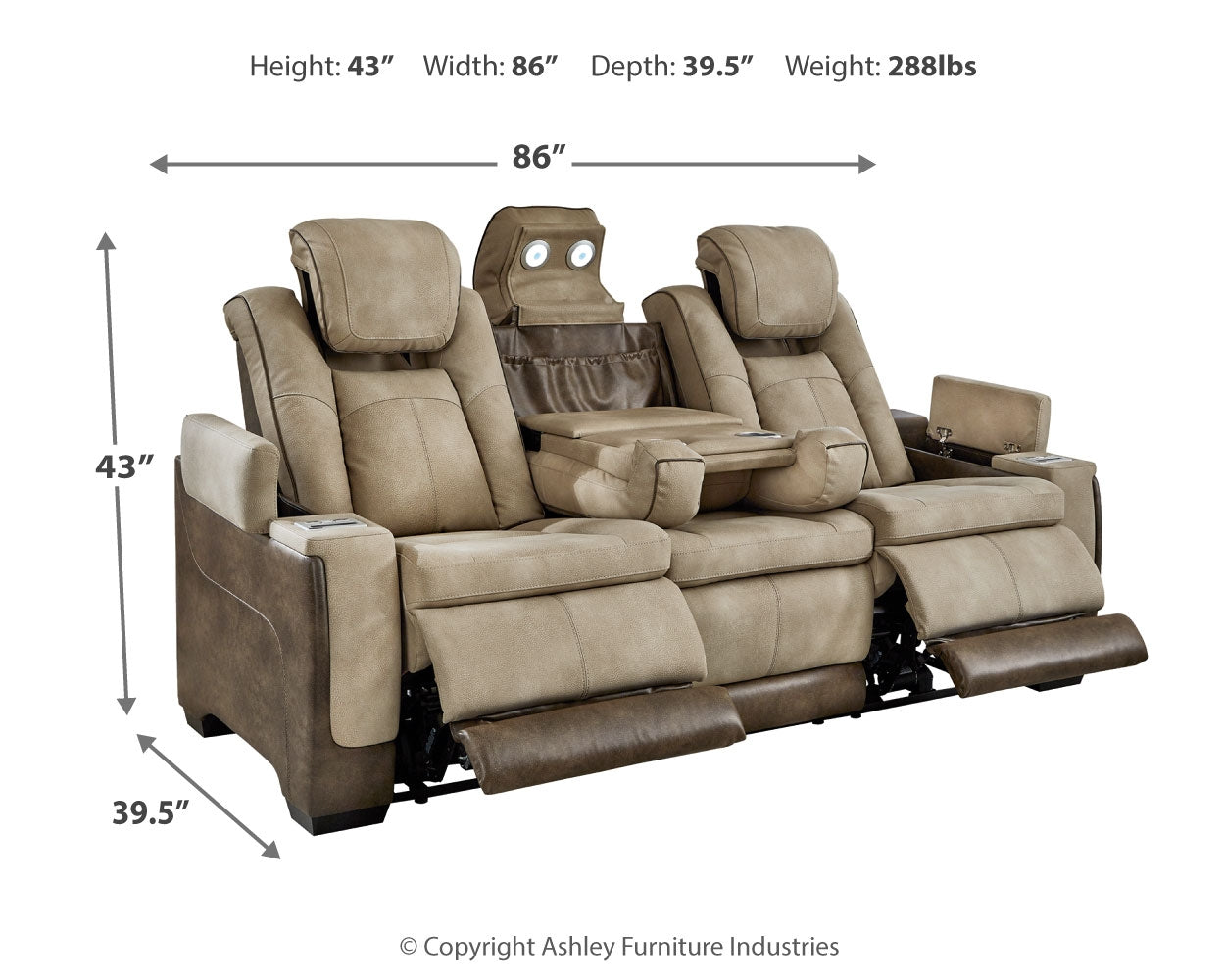 DuraPella Box-Arm Power Reclining Sofa with Drop-Down Table