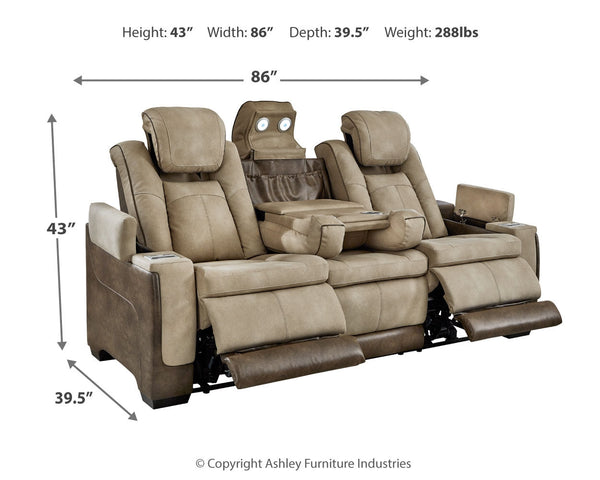 DuraPella Box-Arm Power Reclining Sofa with Drop-Down Table