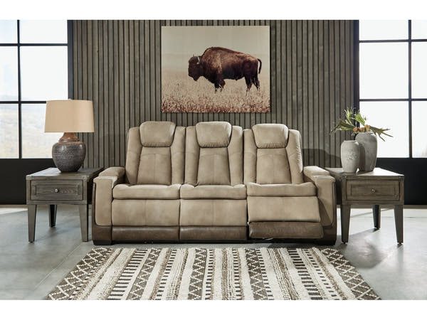 DuraPella Box-Arm Power Reclining Sofa with Drop-Down Table