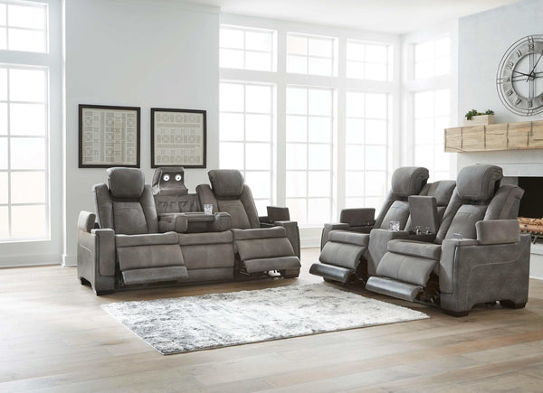 DuraPella Slate Box-Arm Reclining Sofa and Loveseat