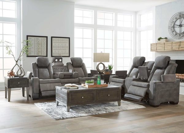 DuraPella Slate Box-Arm Reclining Sofa and Loveseat