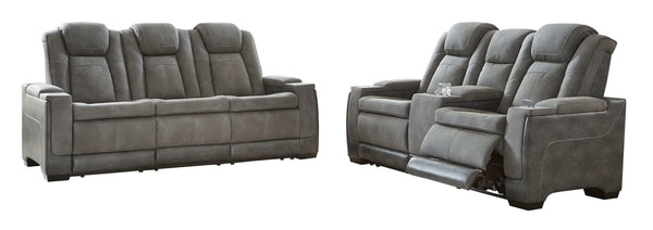 DuraPella Slate Box-Arm Reclining Sofa and Loveseat