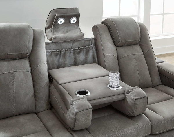 DuraPella Slate Box-Arm Reclining Sofa and Loveseat