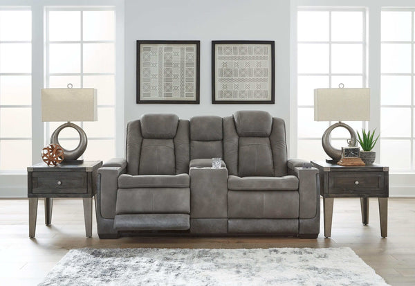 DuraPella Slate Box-Arm Reclining Sofa and Loveseat