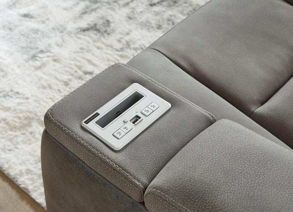 DuraPella Slate Box-Arm Reclining Sofa and Loveseat