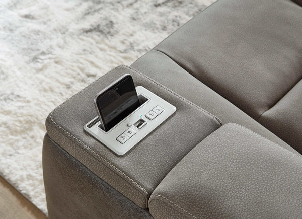 DuraPella Slate Box-Arm Reclining Sofa and Loveseat