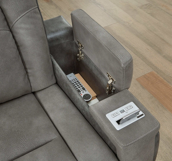 DuraPella Slate Box-Arm Reclining Sofa and Loveseat