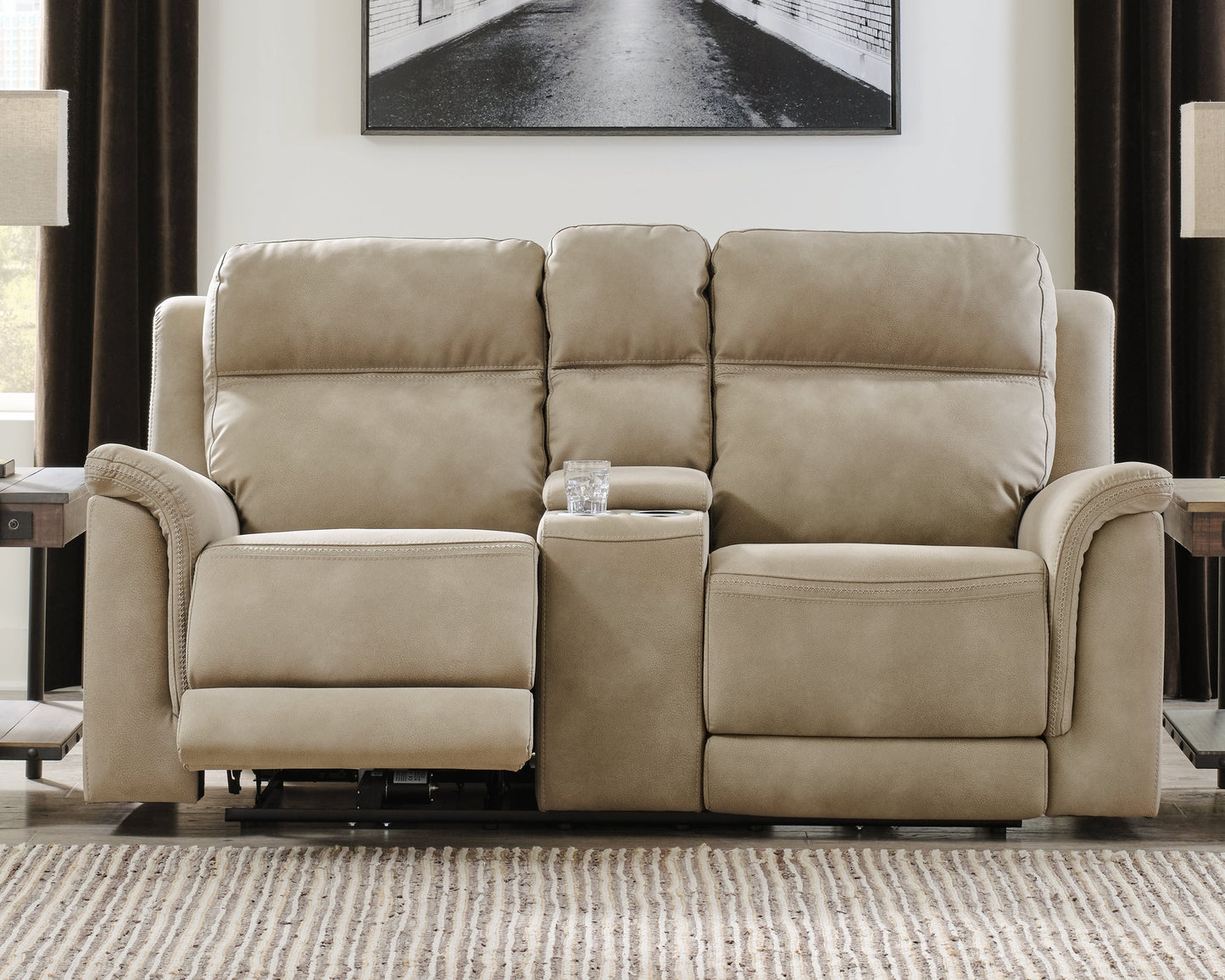 NextGen DuraPella Sand Power Reclining Loveseat w/ Console