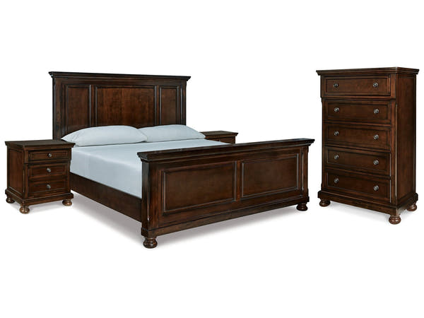 Porter Rustic Brown King Panel Bedroom Set with Chest and 2 Nightstands