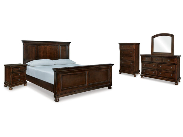 Porter Rustic Brown King Panel Bedroom Set with Dresser, Mirror, Chest and Nightstand