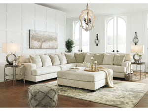 Rawcliffe Parchment 3pc Symmetrical Sectional Sofa w/ Ottoman