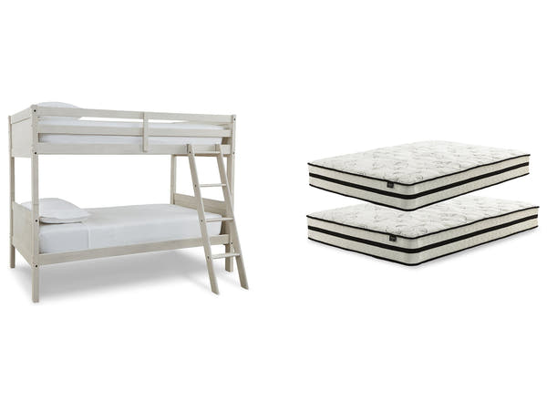 Robbinsdale Antique White Bunk Bedroom Set with Mattresses