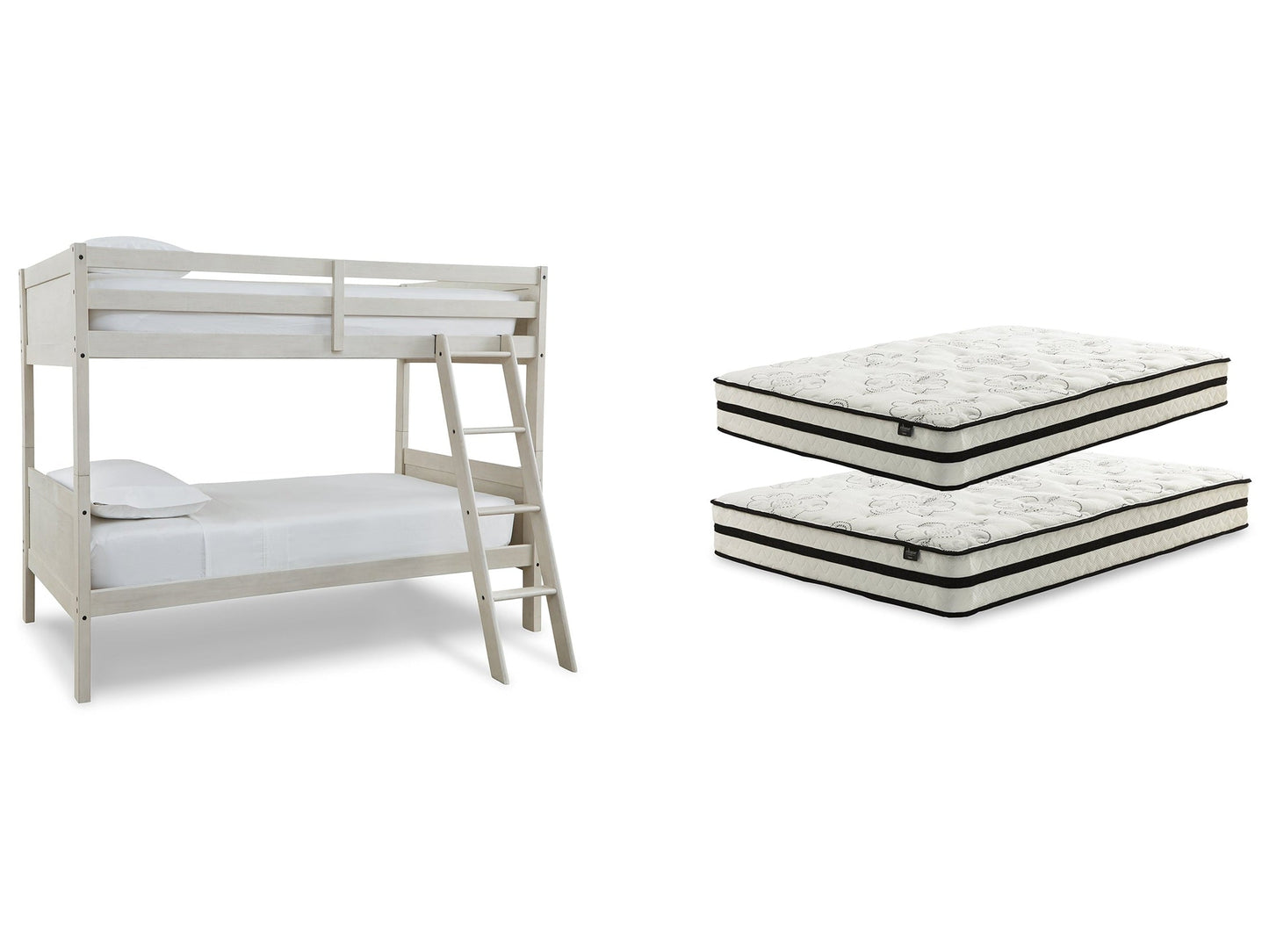 Robbinsdale Antique White Bunk Bedroom Set with Mattresses