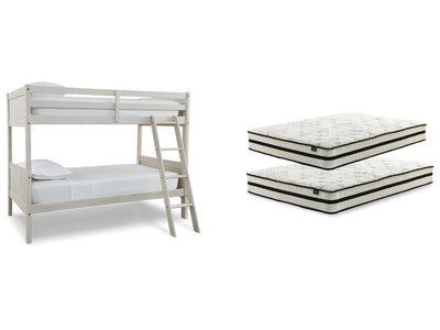 Robbinsdale Antique White Bunk Bedroom Set with Mattresses
