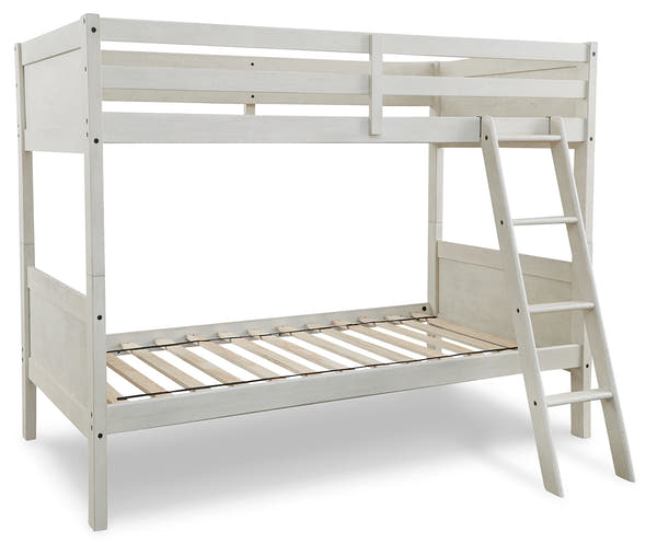 Robbinsdale Antique White Bunk Bedroom Set with Mattresses