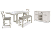 Robbinsdale Antique White Counter Height Dining Table, 2 Barstools, Bench and Server