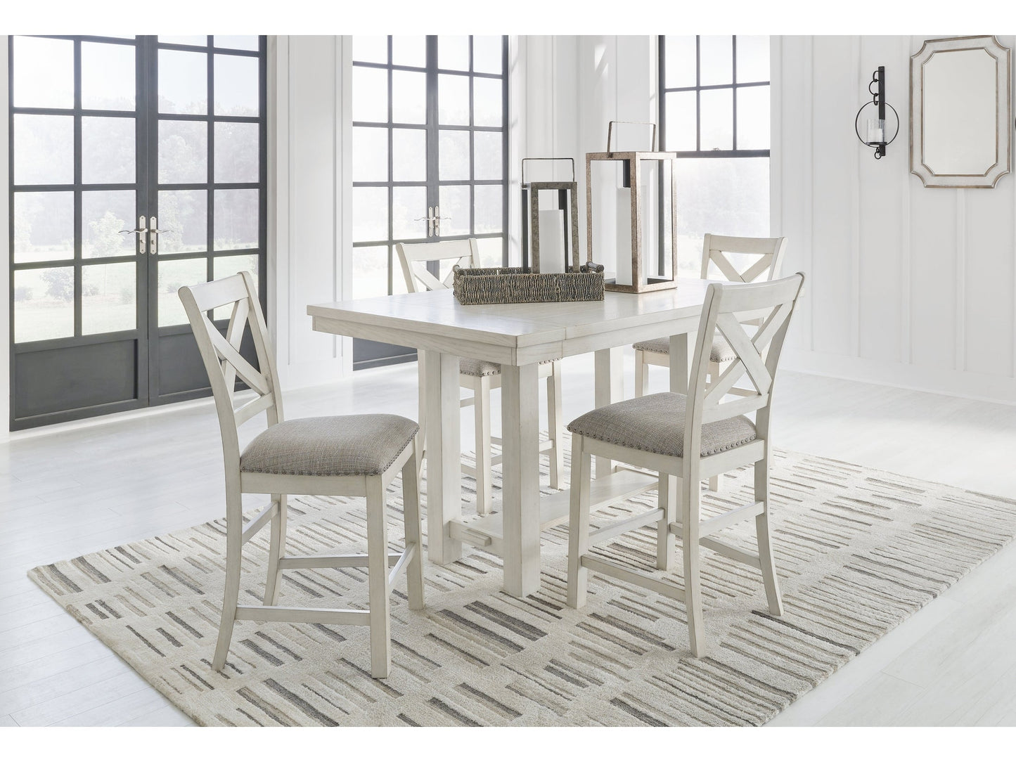 Robbinsdale Antique White Counter Height Dining Table and 4 Barstools