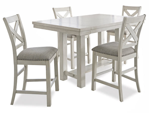 Robbinsdale Antique White Counter Height Dining Table and 4 Barstools