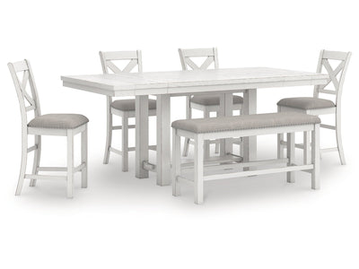 Robbinsdale Antique White Counter Height Dining Table and 4 Barstools and Bench