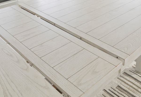 Robbinsdale Antique White Counter Height Dining Table and 6 Barstools and Bench