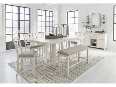 Robbinsdale Antique White Counter Height Dining Table and 6 Barstools and Bench