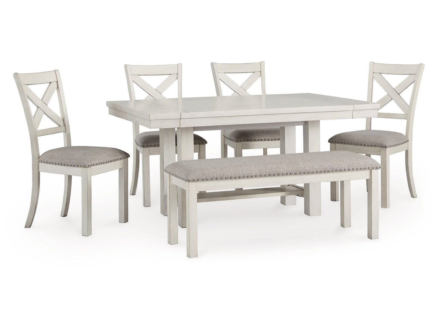 Robbinsdale Antique White Dining Table w/4 Chairs & Bench