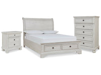 Robbinsdale Antique White Full Sleigh Storage Bed, Chest and Nightstand