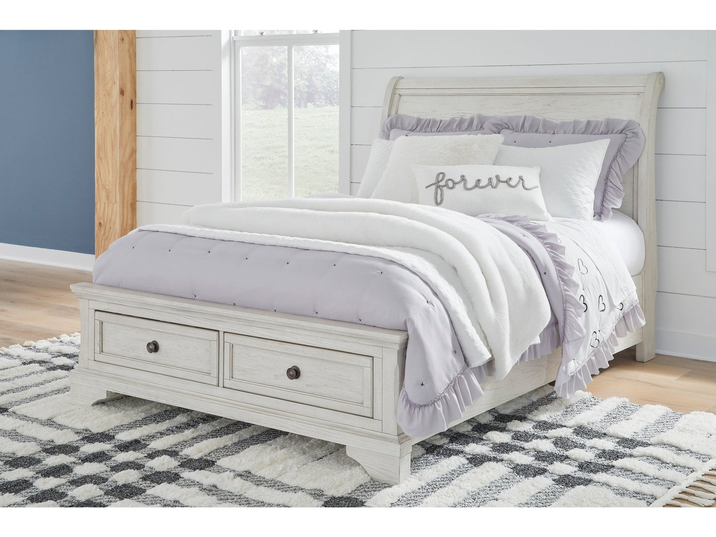 Robbinsdale Antique White Full Sleigh Storage Youth Bed