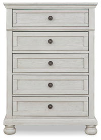 Robbinsdale Antique White Full Storage Sleigh Bedroom Set with Dresser, Mirror, Chest and Nightstand