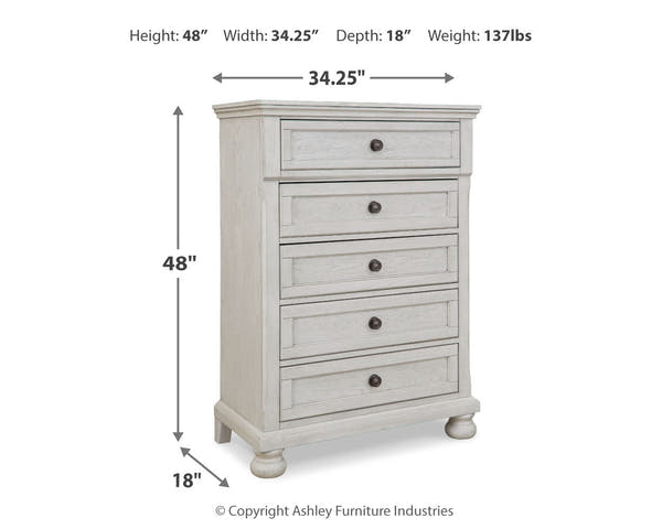 Robbinsdale Antique White Full Storage Sleigh Bedroom Set with Dresser, Mirror, Chest and Nightstand
