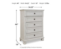 Robbinsdale Antique White Full Storage Sleigh Bedroom Set with Dresser, Mirror, Chest and Nightstand