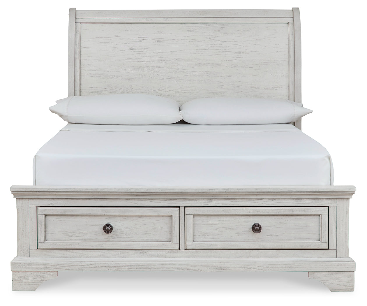 Robbinsdale Antique White Full Storage Sleigh Bedroom Set with Dresser, Mirror, Chest and Nightstand