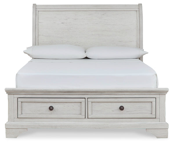 Robbinsdale Antique White Full Storage Sleigh Bedroom Set with Dresser, Mirror, Chest and Nightstand