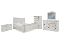 Robbinsdale Antique White King Panel Bed & Dresser & Mirror & Chest & 2 Nightstands