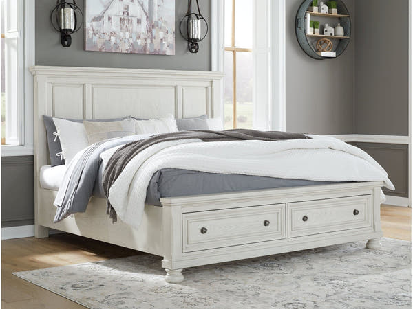 Robbinsdale Antique White King Panel Storage Bed